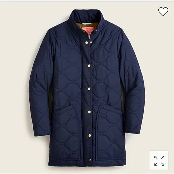 J. CREW Quilted Cocoon Puffer with PrimaLoft® Navy Long Pockets Small - Picture 4 of 13